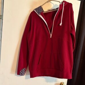 Michelle Mae Red and Gray Hoodie with Polka Dot Trim